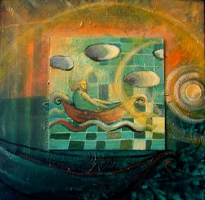 dream boat #1
deeply textured soulfull richly colored acrylic painting on board