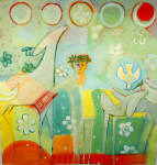 private collection
moonsong
16x20 inches
orca whale female swimmers moon phases acrylic painting /collage/cardboard