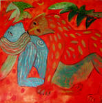 private collection
facing her
16x18 inches
skeleton female figure flowers rain acrylic painting on wood